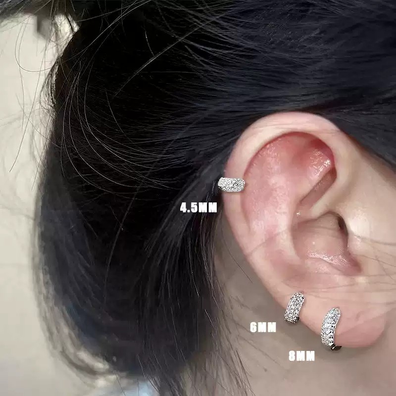 Korean and Japanese Zircon Hoop Earrings for Women, Simple and Exquisite, Full Diamond Edge Ear Studs, Light Luxury, Versatile, Sweet and Cool, High-End Earrings
