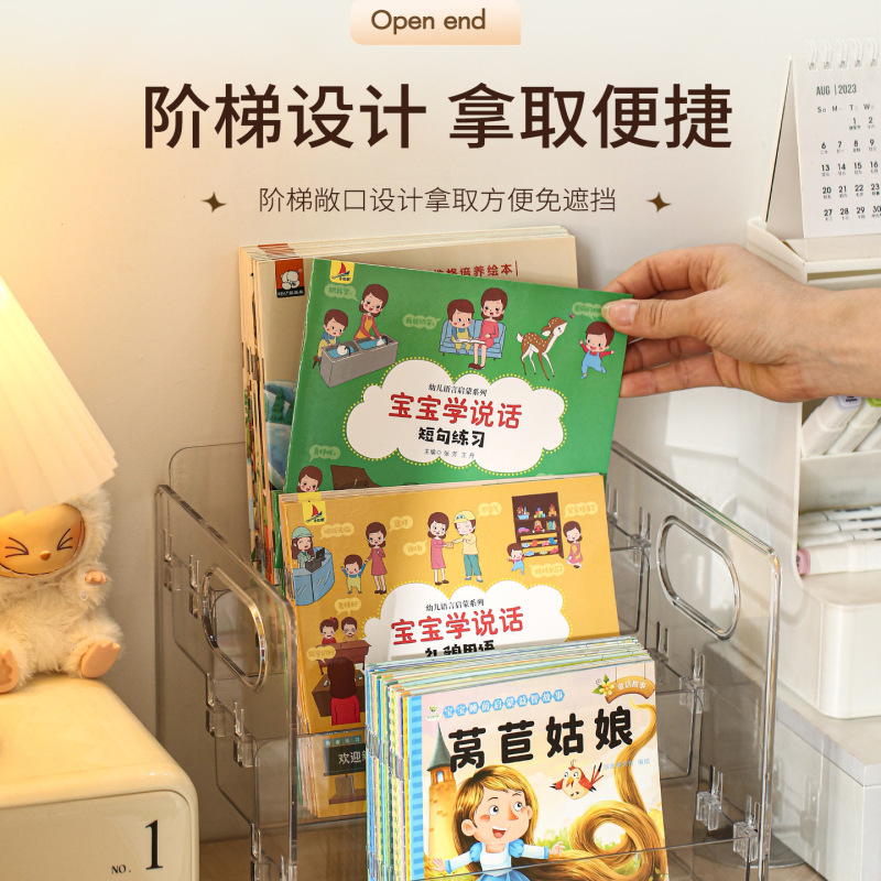 桌面书架儿童绘本收纳盒小型杂志架牛津树读物整理透明书桌书立架|undefined