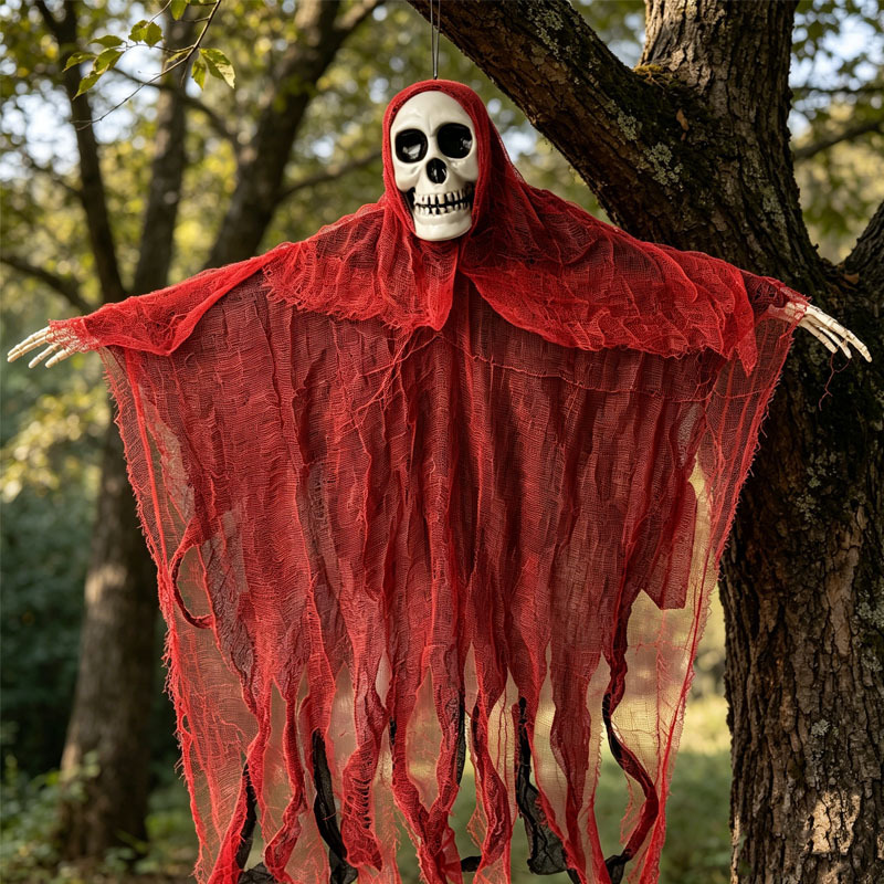 Decoración de Halloween calaveras gaza colgar fantasmas habitaciones embrujadas fiesta atmósfera decoración props horrores calaveras colgar fantasmas