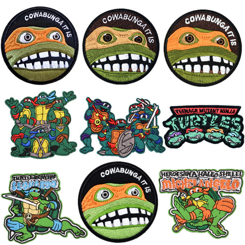 Junle Classic Anime Teenage Mutant Ninja Turtles Embroidered Cloth Stickers Cartoon Adhesive Back Embroidered Stickers Children's Clothing Accessories Patch Stickers