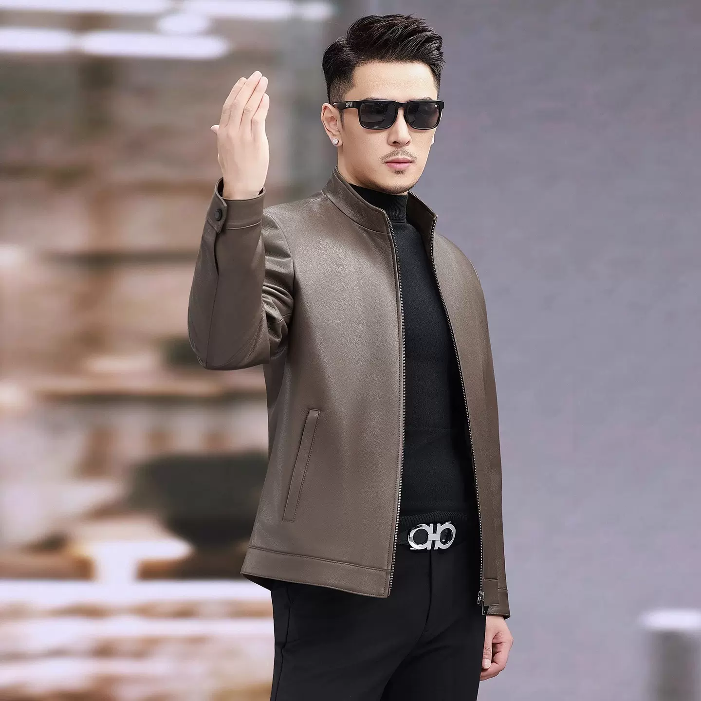 2025秋冬新款海宁真皮皮衣男士绵羊皮短款立领皮夹克修身商务外套