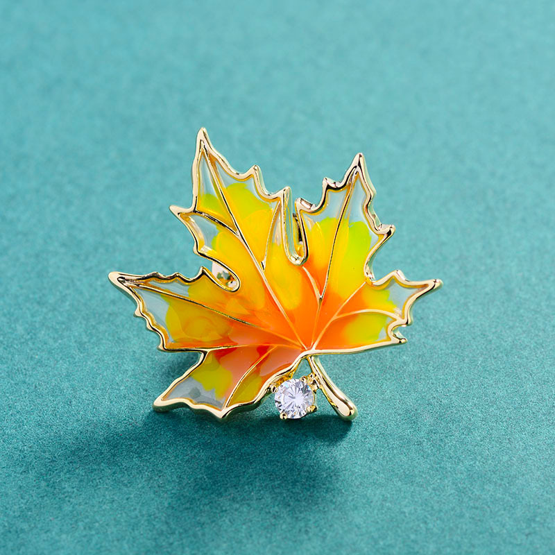 Elegant Mori Style Cute Enamel Painted Maple Leaf Brooch Puncture Needle Micro Inlay Zirconia Anti-running Light Buckle Fixed Collar Needle