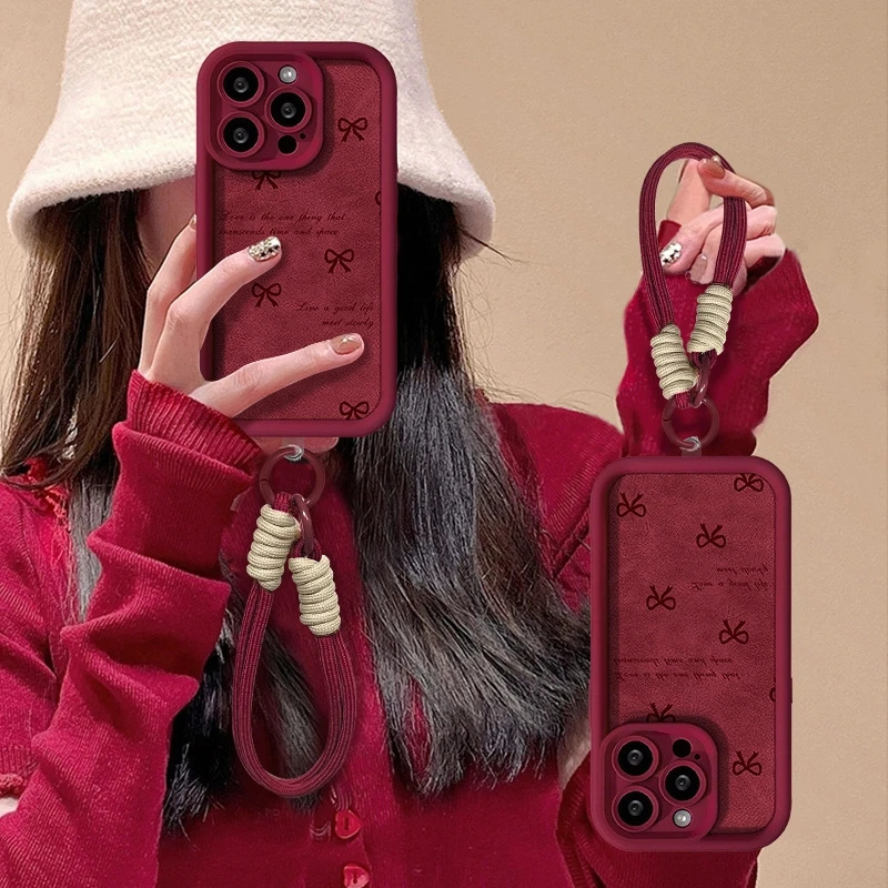 Ins Red Bow Heart Suitable for Apple 17Promax Mobile Phone Case Ip16 Tianyan Ladder 15Pro Fine Hole