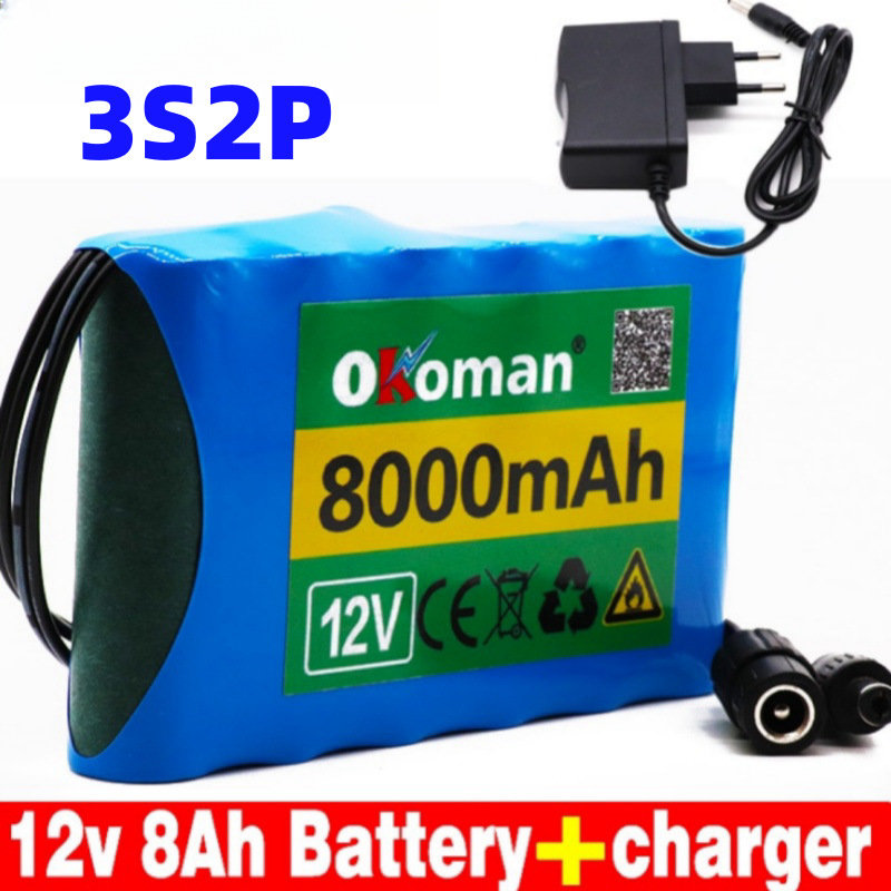 18650 lithium battery 3S2P 12V 8000mah rechargeable battery lithium battery pack with BMS charger