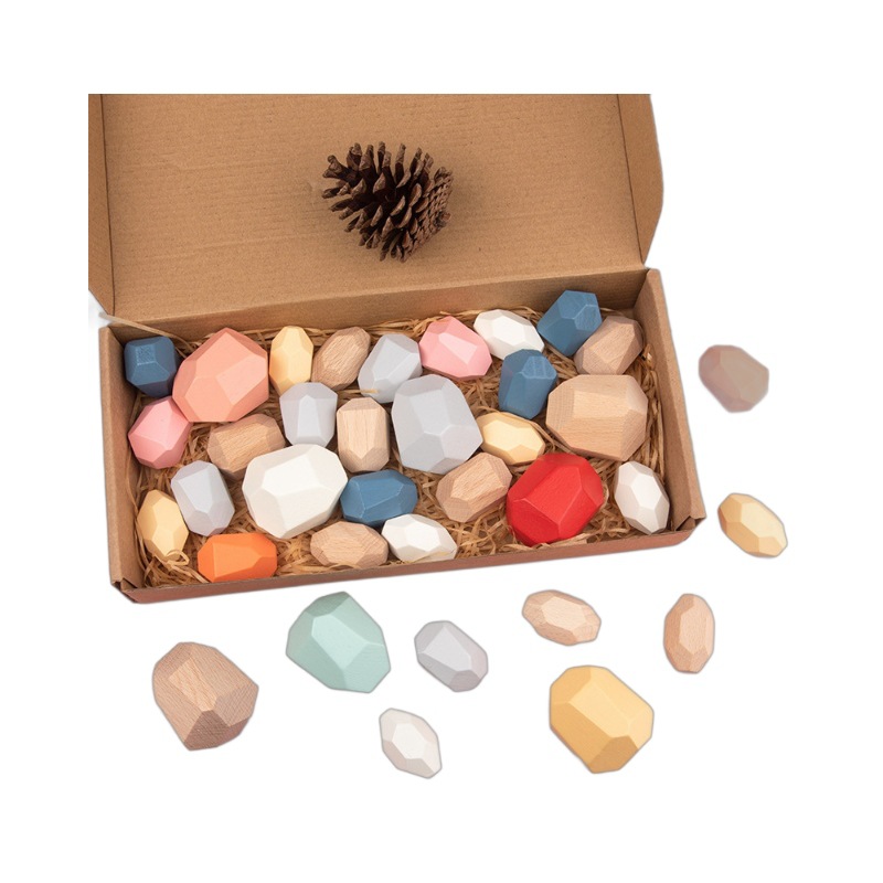 Piedra laminada de madera para niños piedra de color Montessori de madera equilibrio cognitivo laminado bloques de construcción juguetes de educación temprana