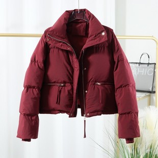 Down Jacket Women's Short 2023 New Vertical Collar Bread Clothing White Duck Down Large Size Waisted Warm Jacket for Small Size