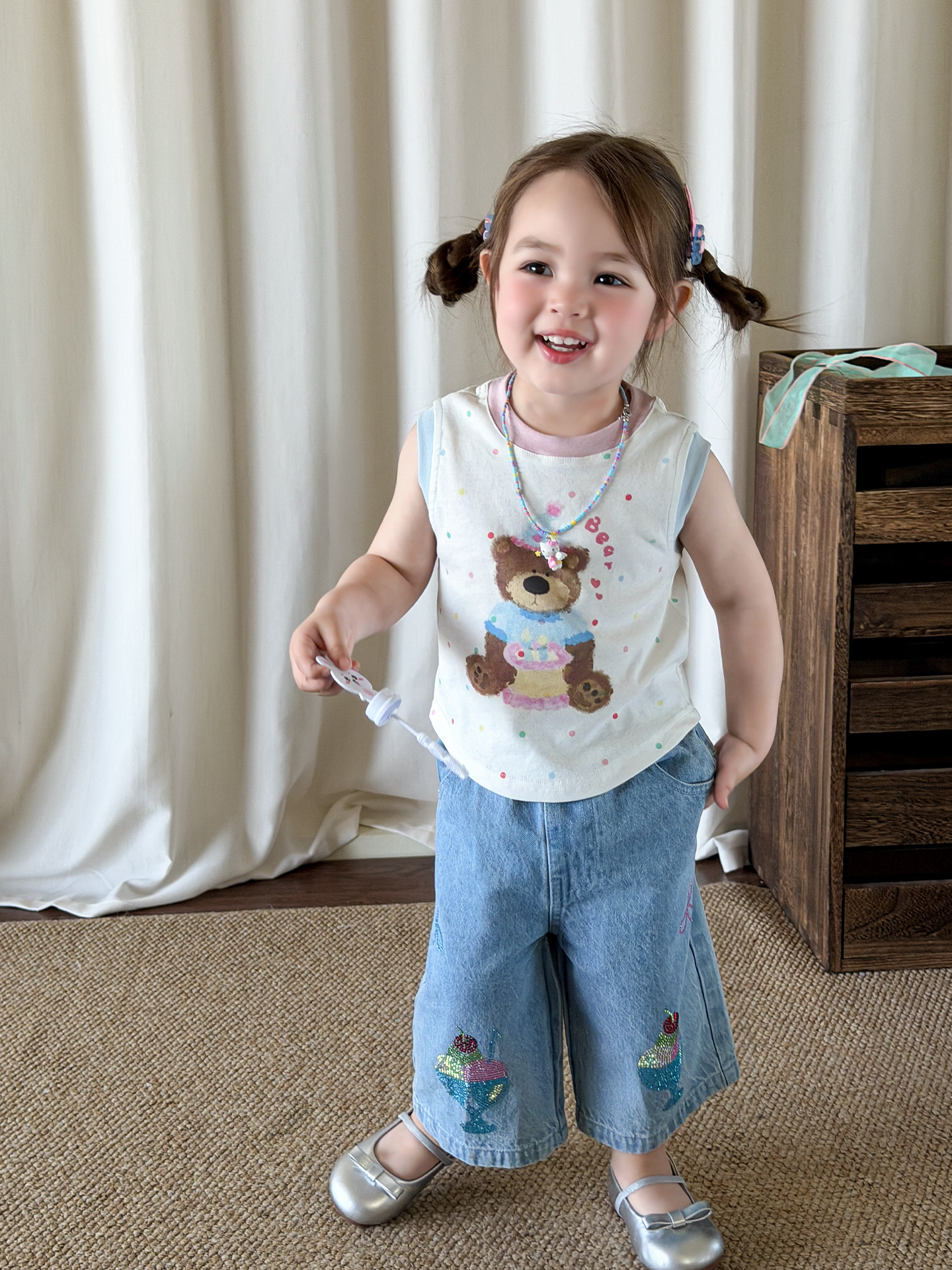 Sugar Pear ropa infantil chaleco de verano delgado 2026 ropa de niños transpirable ocio niñas clase A chaqueta de bebé