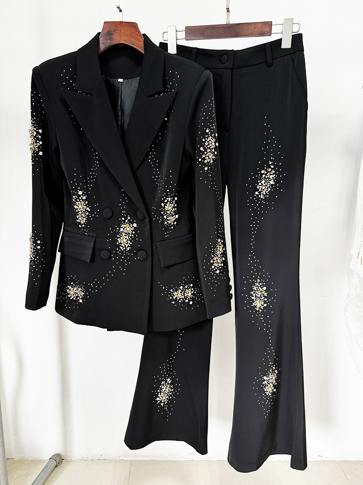 Women's Clothing In stock 2024 celebrity fashion new heavy beaded hot diamond suit jacket trousers suit two piece suit_voghion.com