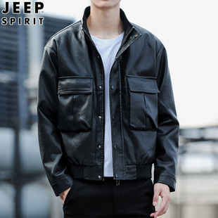 Black Motorcycle Pu Jacket Men's Short Autum Korean Style Trendyy Workwear Leather Jacket Men's 6803