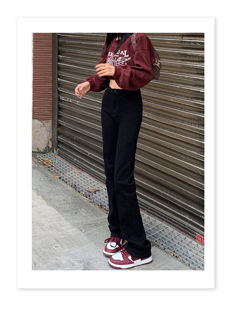 韩版复古高腰直筒牛仔裤女2024夏季新款弹力修身显瘦百搭烟管裤子详情11