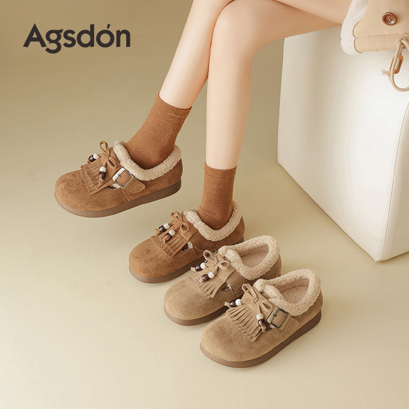 Augu Lion Deng Xiaobo Bocken zapatos de terciopelo mujeres 2025 nuevo otoño invierno todo incluido zapatos de lana de fondo grueso botas de nieve bajas