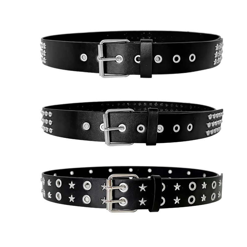 Cross-Border European and American Punk Women's Belt with Square Beads and Pyramid Rivets, Unisex Denim Belt