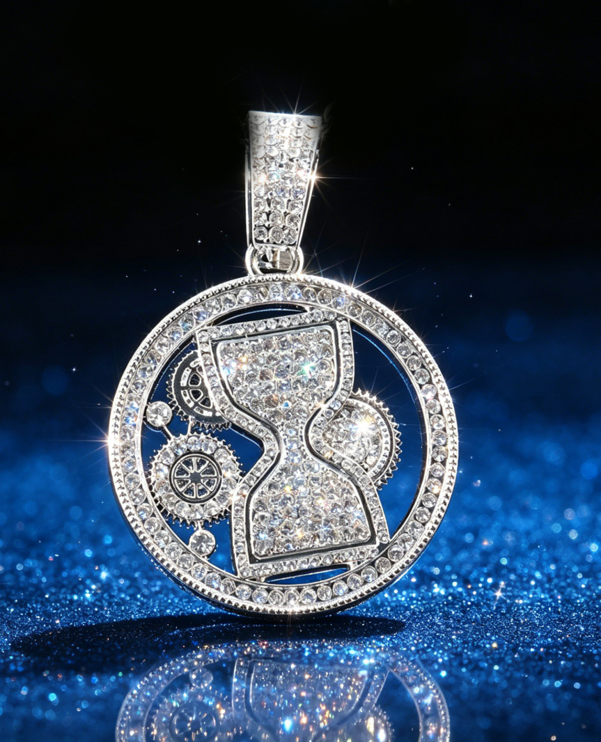 Reloj de arena de diamantes colgante de engranajes de cadena cubana calles europeas y americanas blingbling brillante símbolo de control de tiempo