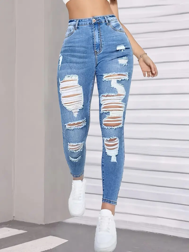 Pantalon en jean moulant et polyvalent à taille haute, élastique et ajouré, tendance 2025, pour femmes, collection européenne et américaine._voghion.com