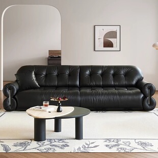 Brown Sugar Italian Minimalist French Retro Cloud Light Luxury Sofa Genuine Leather Sofa Electric Living Room Wall Black Function