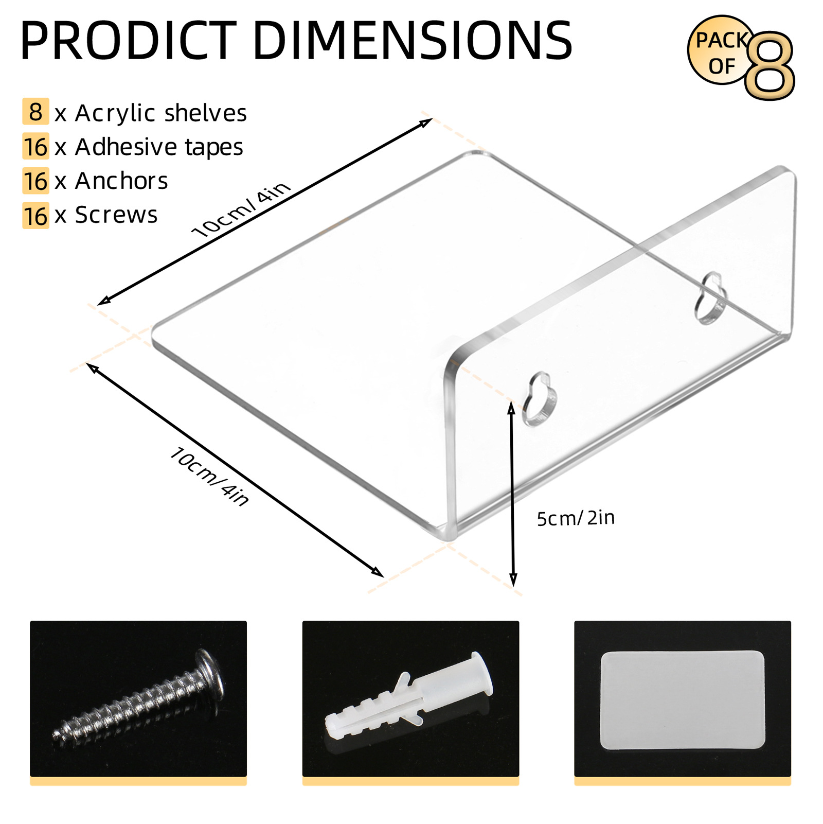 Estante de almacenamiento acrílico sin taladro en forma de L, estante de pared para cocina y baño, estante transparente con divisiones, transfronterizo