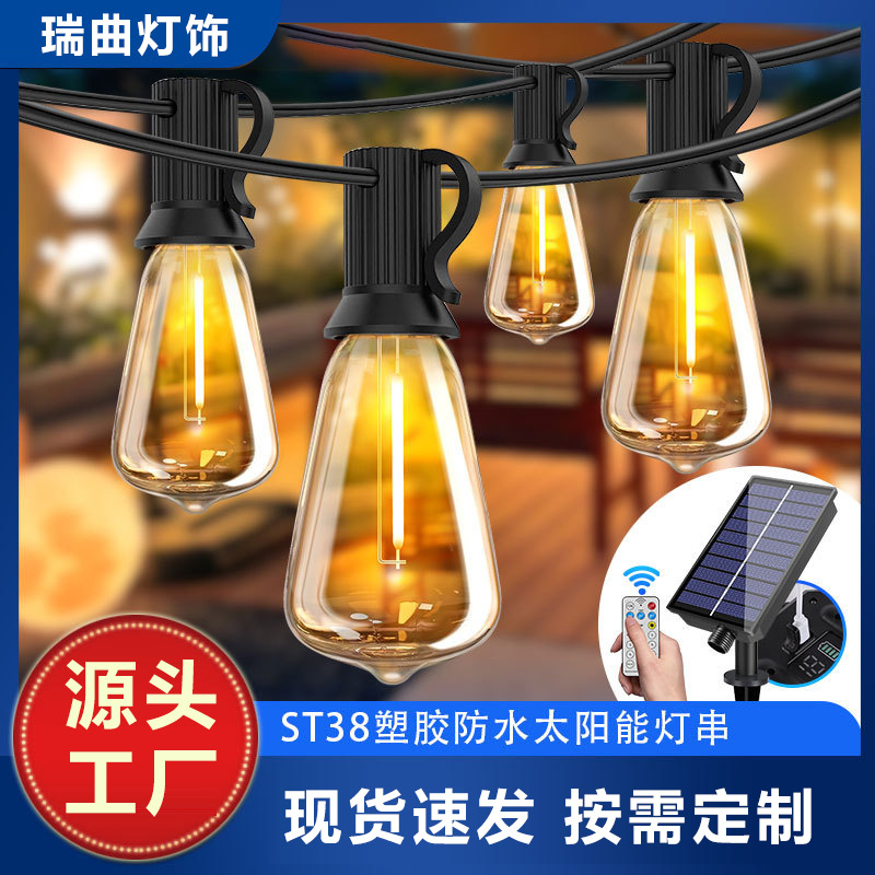 ST38 solar al aire libre string led transfronterizo impermeable control remoto Navidad colgar árbol decoración string de luces camping luz de atmósfera