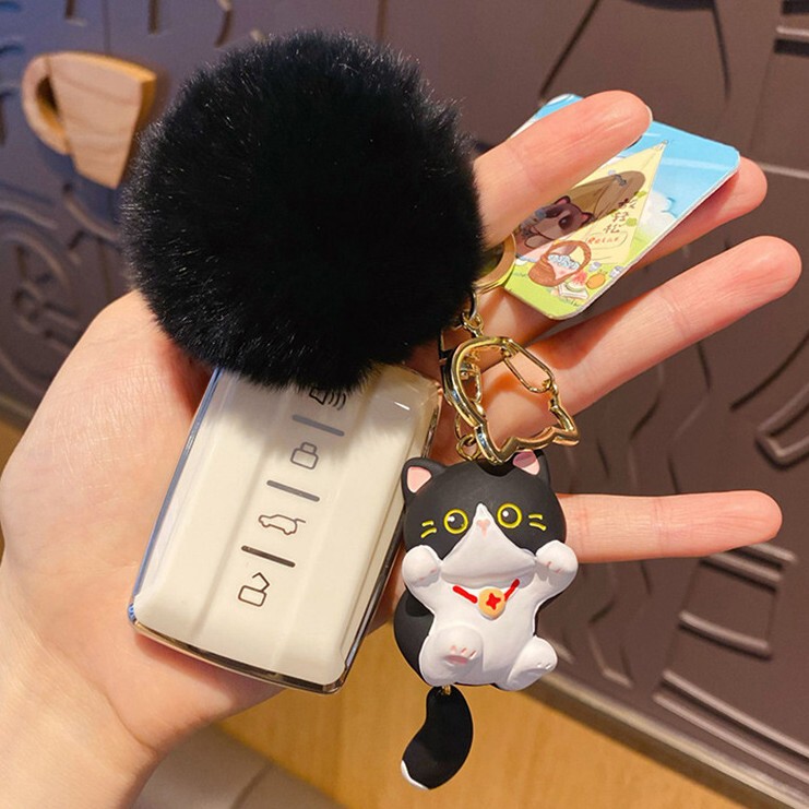 可爱元气猫猫毛球钥匙扣毛茸茸暹罗猫咪挂件毛绒挂饰精致饰品礼品|undefined