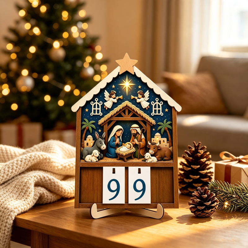 Cross-border Christmas Wooden Countdown Calendar House 99-Day Countdown Sign Desktop Ornament Christmas Decoration