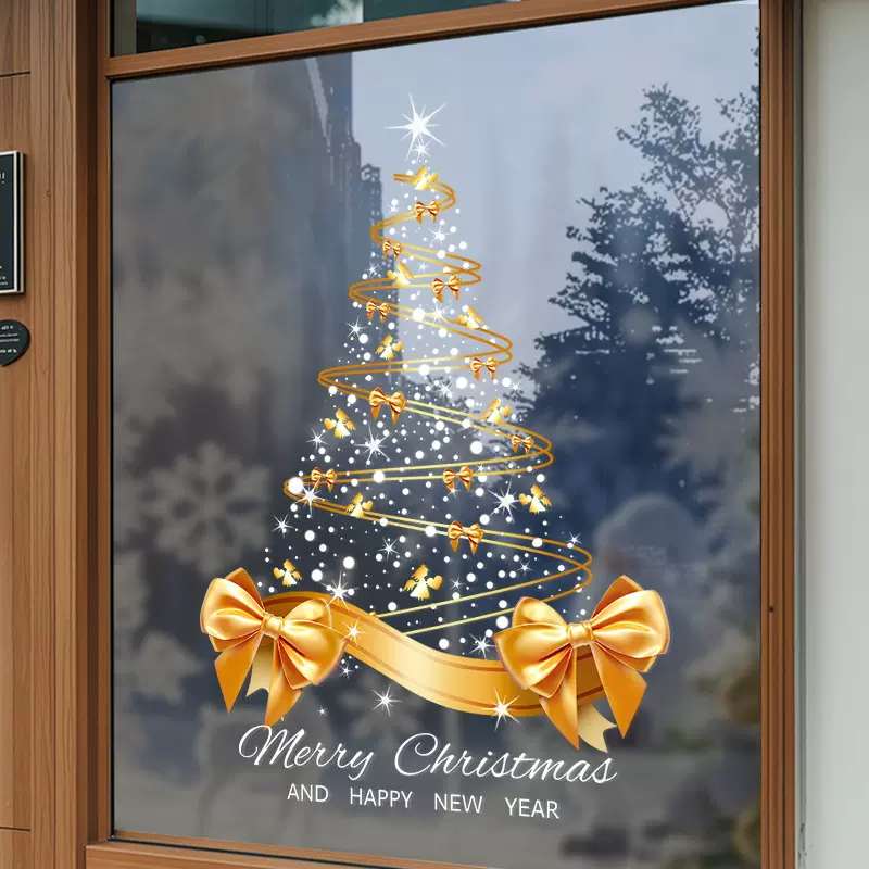 圣诞树装饰品节日氛围餐厅活动场景布置静电玻璃贴窗花橱窗贴纸