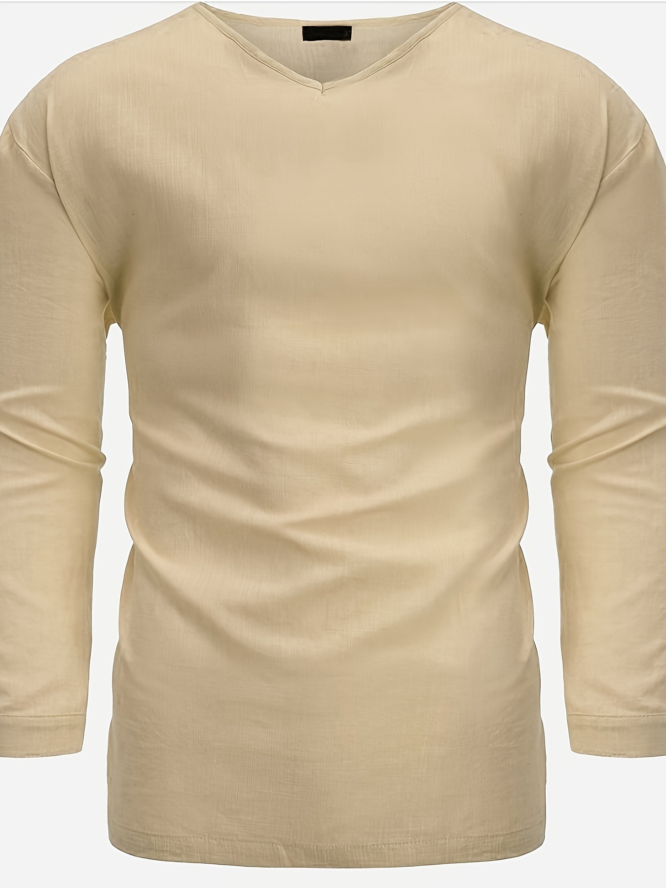 Men's Solid Color Simple Style V Neck 3/4 Length Sleeve Loose Men's T-shirt display picture 2