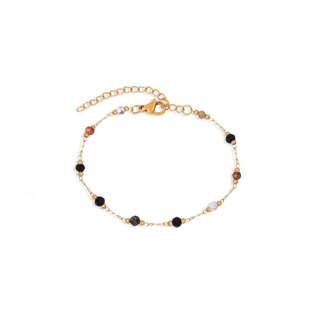 La sensación de alto nivel de color mezcla de piedra natural empalme de acero de titanio pulsera ligera de lujo para mujeres nueva moda delicada pulsera de pie no se desvanece