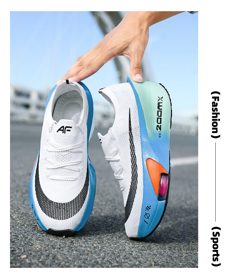 Giày chạy bộ marathon thoáng khí đế cao su, gót vừa 3–5 cm, cổ thấp — Tử Điện, Xanh dạ quang lót lông, Xanh huỳnh quang, Xanh lá phun mực chi tiết 19