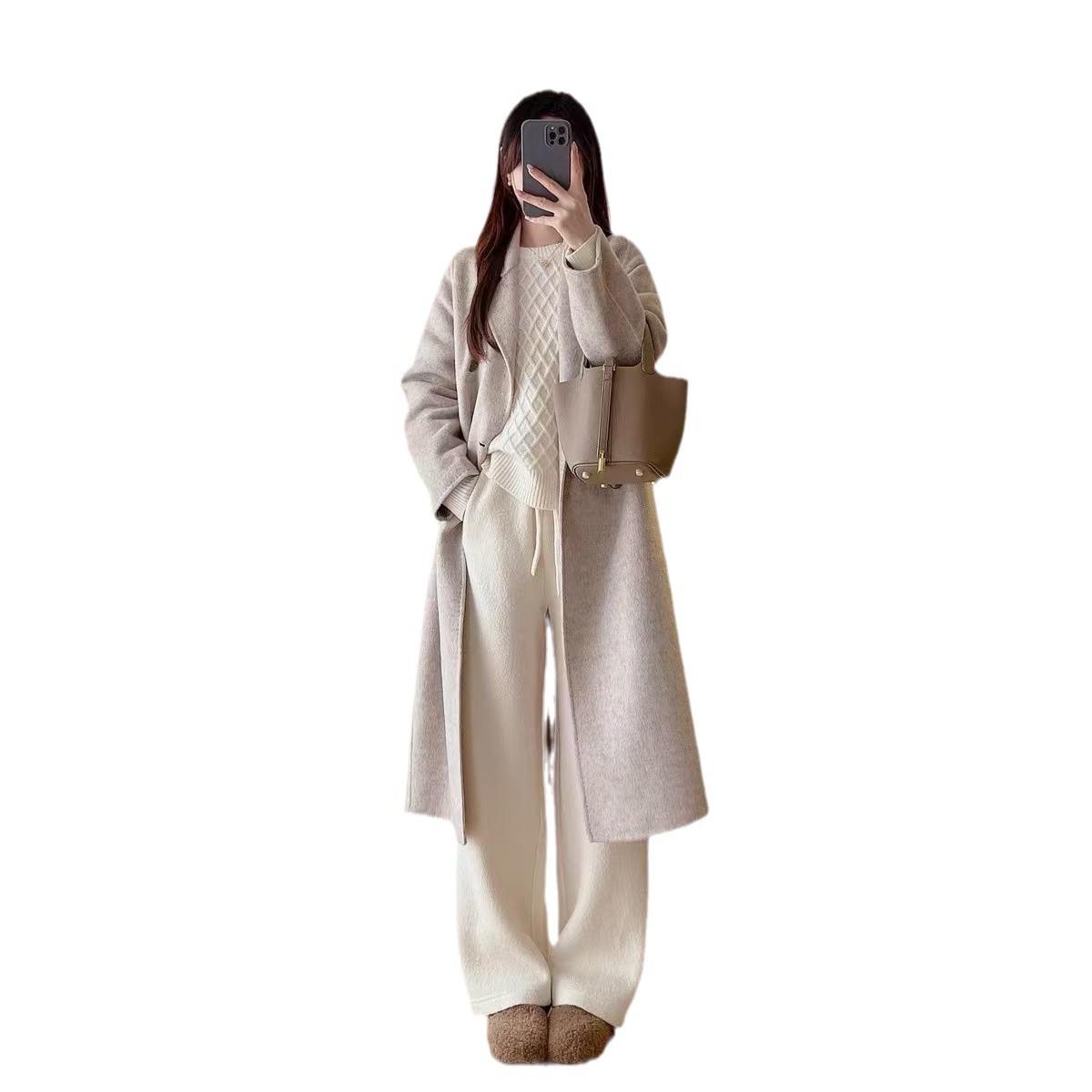 ヘボン風重ポンドラクダのシルクウールの両面ラシャコートのロングタイプの秋冬毛コートの女性h1031 n