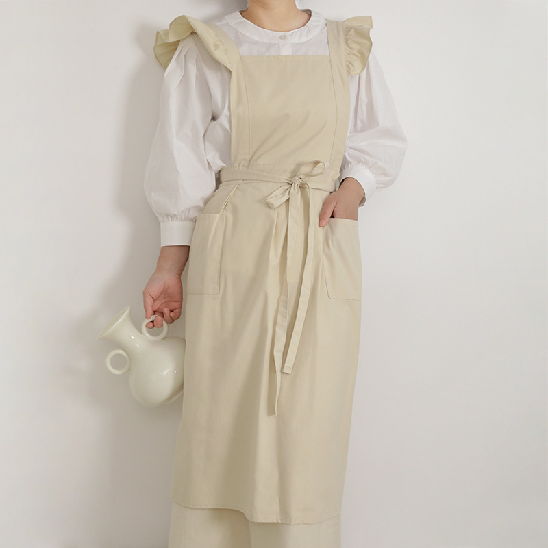 Pequeña manga de vuelo con volantes delantal estilo coreano chica artística cafetería jardín hornear casa cocina antiincrustante delantal al por mayor