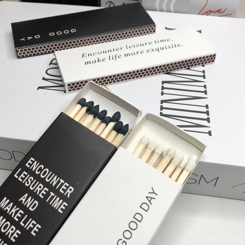 Long Vintage Matches, Extra-Long Fire Matches, Wooden Matches Specifically for Scented Candles, Old-Fashioned Matches, Black and White Paper Box, Simple Design