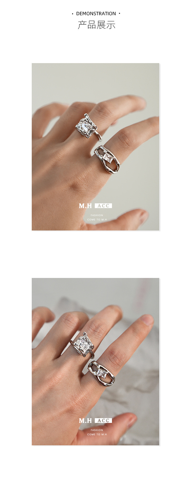 European and American style ring on Instagram, cold style zircon inlaid hollowed-out fashion ring, new design sense open ring for autumn and winter pic 5