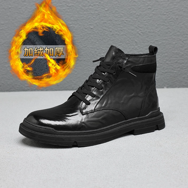 Осенне-зимняя воловья кожа, Новая универсальная мужская обувь с высокой талией в Корейском стиле, красивая мода