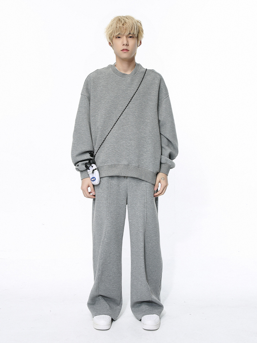 Mtlclothes ropa de Hombre | 2024 primavera nuevo estilo coreano color sólido suéter casual Pantalones rectos traje de dos piezas moda