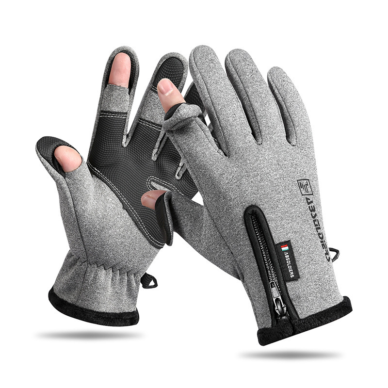 Winterverdikte handschoenen met opklapbare opening die twee vingers onthult plus fluwelen touchscreen-ritssluiting Outdoor-fietssport Warme handschoenen_voghion.com