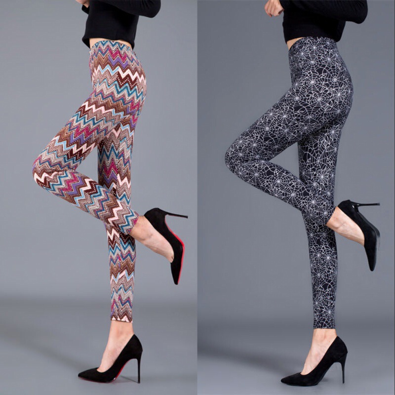 Foreign Trade AliExpress Amazon Spring and Autumn Thin Sanding Milk Silk Leggings Large Elastic Printed Outer Wear Women's Pants