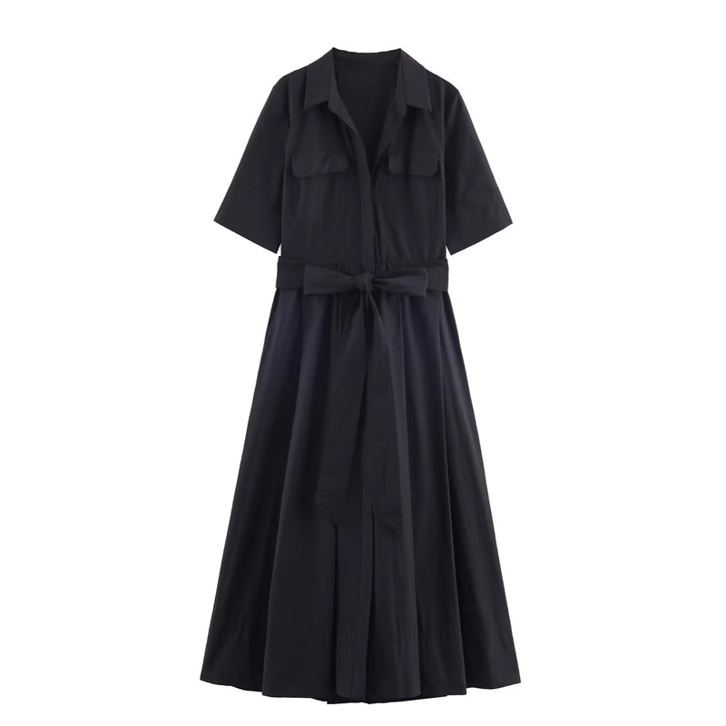 Z Brand Foreign Trade Cross-Border In-Stock European and American Style Women's Clothing 2026 Spring New Collection Belted Poplin Midi Dress Z Brand Foreign Trade Cross-Border In-Stock European and American Style Women's Clothing 2026 Spring New Collection Belted Poplin Midi Dress