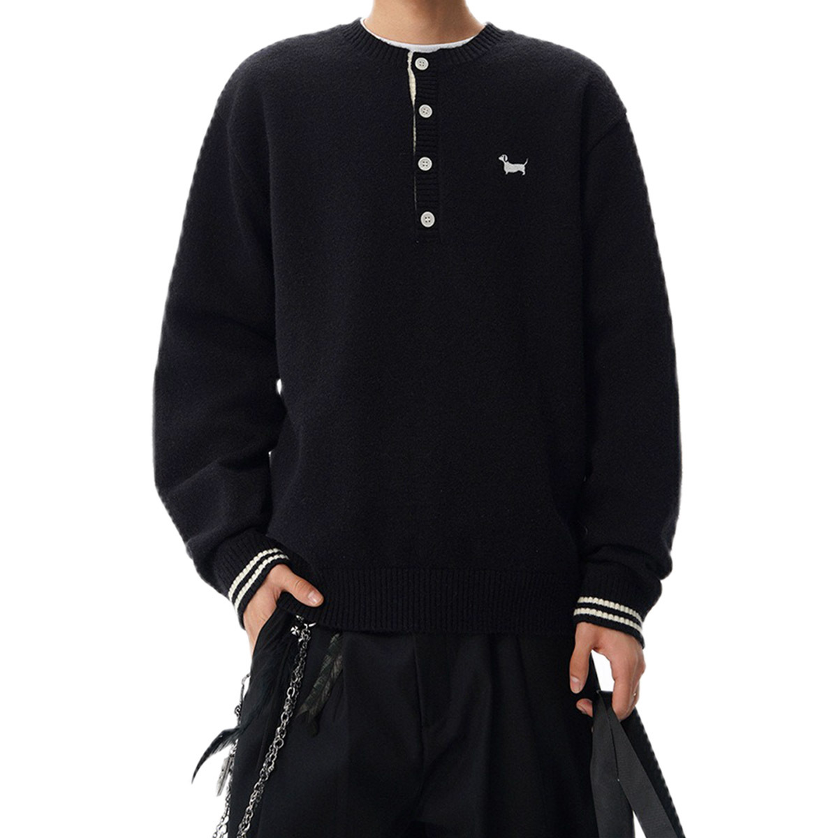 Explosiones transfronterizas de tamaño grande europeo falso dos piezas de jersey de cuello Henry suéter bordado cachorro viejo fábrica de viento de dinero al por mayor