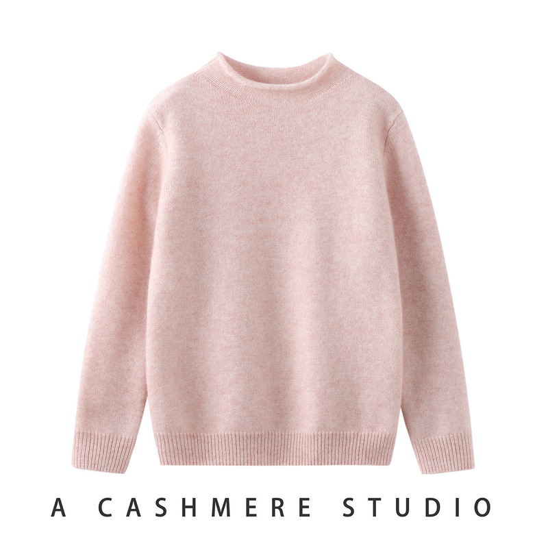 [100% Cashmere] Children's Half-High Rolled Collar Pure Cashmere Sweater for Boys and Girls, Thick Base Layer Sweater