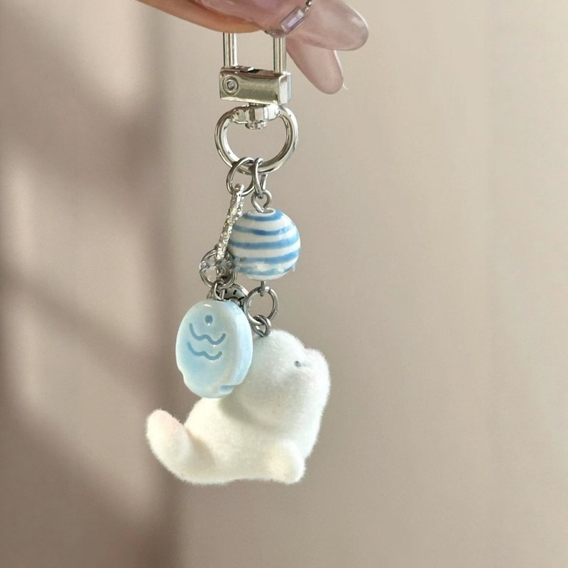 Cute Stupid Dolphin High Color Value Flocking Alloy Dolphin Bag Pendant Cute Keychain Lanyard Cartoon Mobile Phone Chain