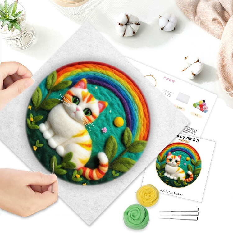GATYZTORY Felt de aguja Introducción Felt de lana Pintura con marco bordado Felt de aguja Suministros para principiantes hogar
