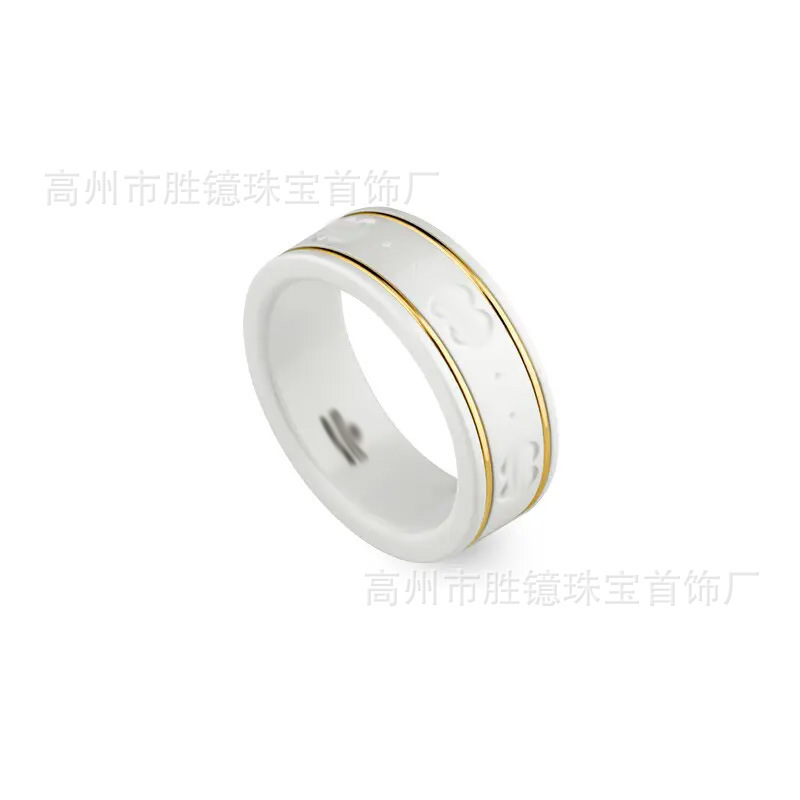 高バージョン Gujia リング Gucci レトロ オールド メンズ レディース リング カップル モデル ダブル G ストライプ エナメル 中空デイジー|undefined