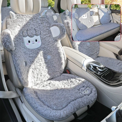 winter wool seat cover, cute: Wool pad - light-gray-full-set-for-five-seatsthick-lamb-wool-super-warm-non-slip-and-durable
