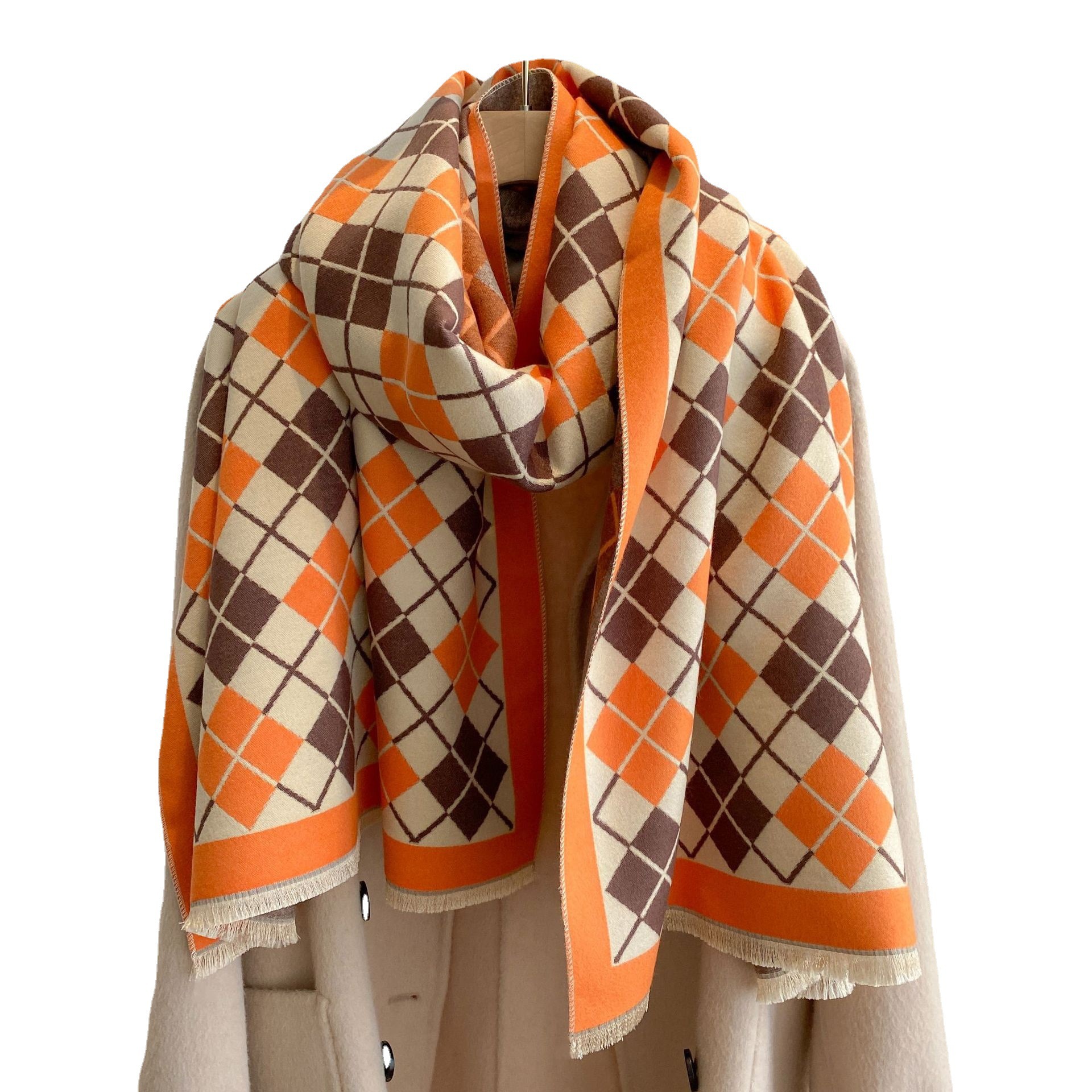 Otoño e invierno nueva bufanda a cuadros británica de doble cara para mujer chal exterior de cachemira versátil bufanda larga y gruesa