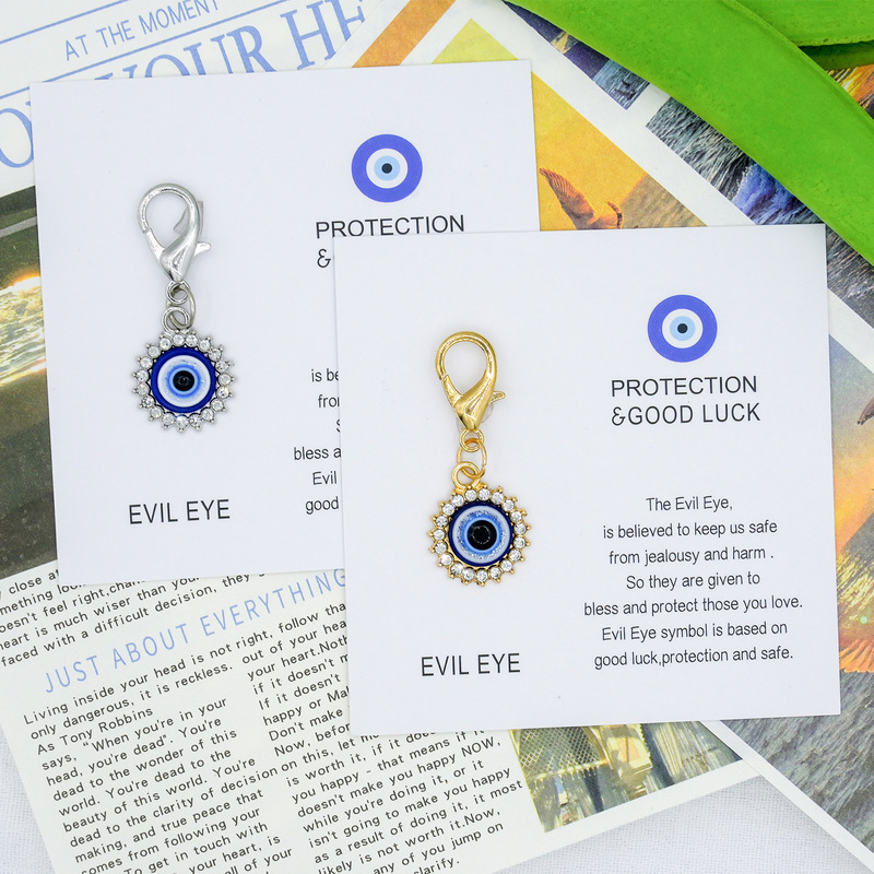 Cross-Border Hot Selling Protection Good Luck English Good Luck Card Diamond Devil's Eye Keychain Pendant Cross-Border Hot Selling Protection Good Luck English Good Luck Card Diamond Devil's Eye Keychain Pendant