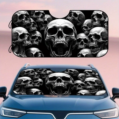 Creative Cross-Border Halloween Skull and Spider Themed Car Windshield Sunshade, Sun Protection and Heat Insulation, Universal Model