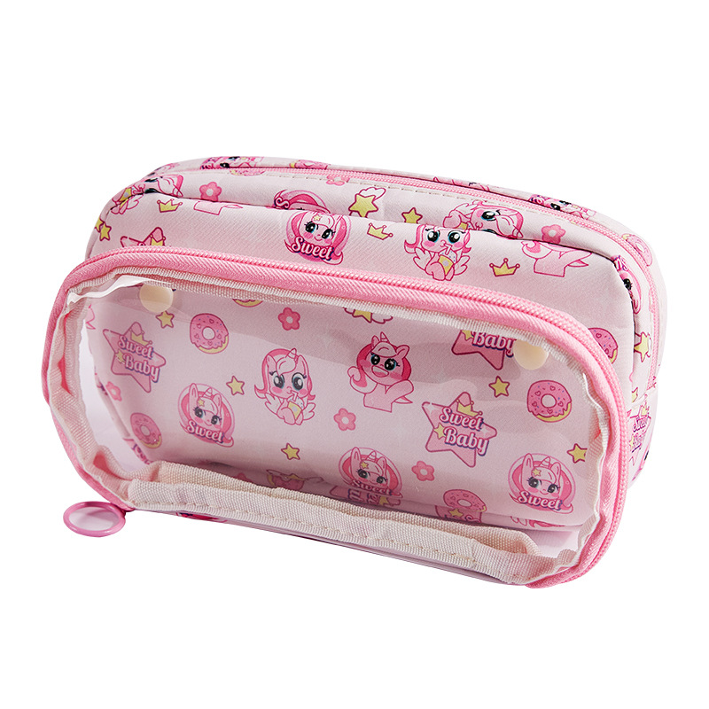 Dolor pony gran capacidad bolsas de bolígrafo madre niñas caja de lápiz transparente lindo bolsas de papelería desmontables