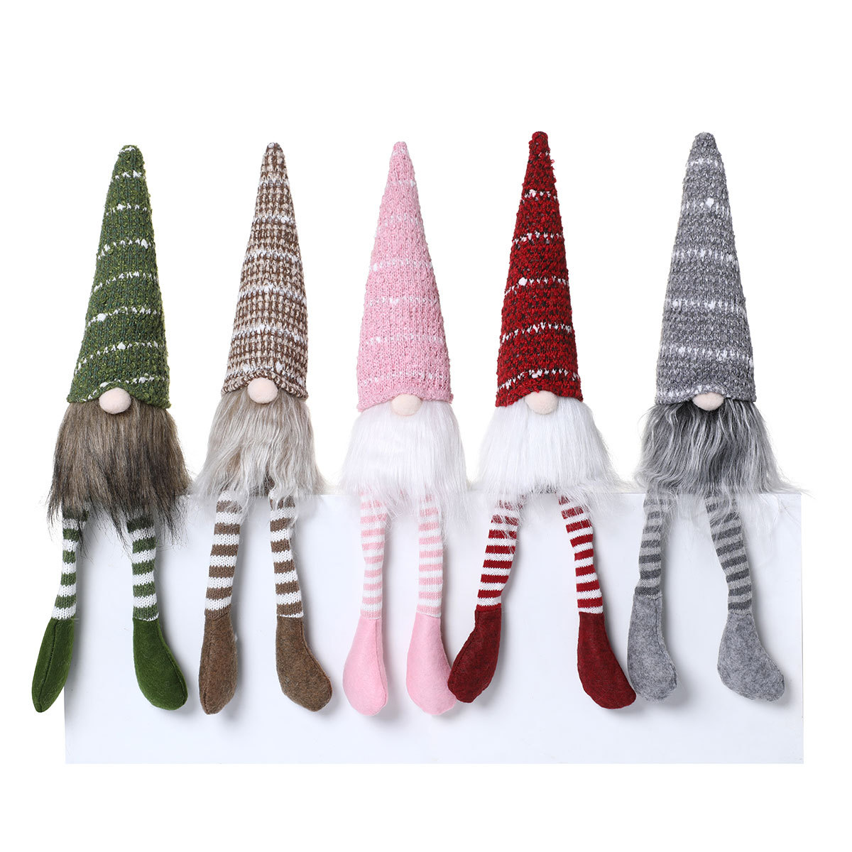 Muñeca de Navidad sentada adornos pequeños regalos sombrero de punto rayado Rudolph muñeca de piernas largas decoración para el hogar
