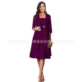 欧美优雅气质时尚女装2025新款亚马逊雪纺宴会礼服日常可穿连衣裙