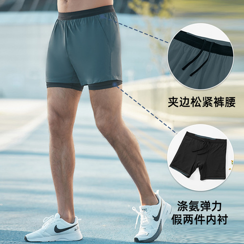 American sports shorts men's outdoor marathon fitness fake two-piece quick-drying breathable anti-exposure swimming shorts