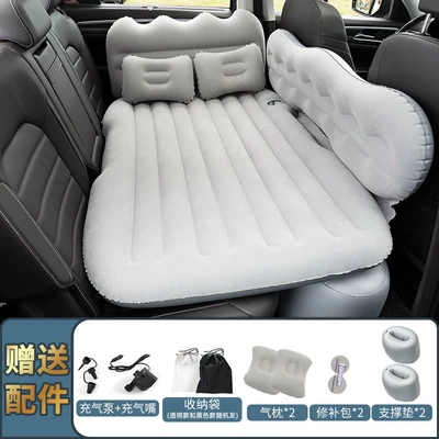 back seat, travel bed, perfect for sleeping | Vehicle-mounted inflatable bed - default-item-thickened-mountain-peak-side-panel-model-flocked-gray-dual-storage-ottomans-electric-pump